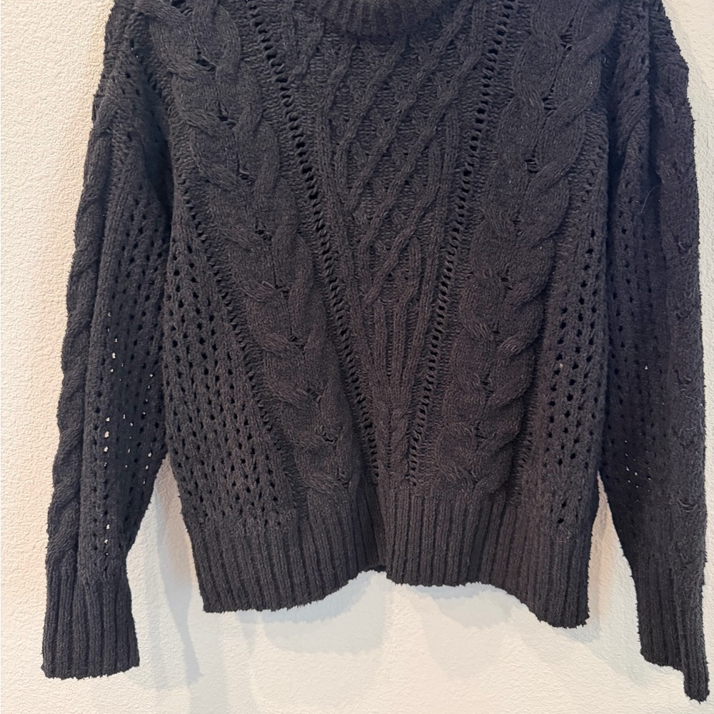 Abercrombie & Fitch Black Openwork Cable Scoop Sweater